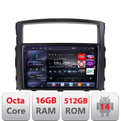 Navigatie Mitsubishi Pajero 2006-2018 Edotec Kit-452 8 core QLED 2K 16+512GB 360 Android Waze USB Navigatie Internet Youtube Radio