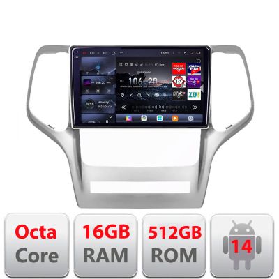 Navigatie Jeep Gran Cherokee 2011-2013 Edotec Kit-GRCHE 8 core QLED 2K 16+512GB 360 Android Waze USB Navigatie Internet Youtube Radio