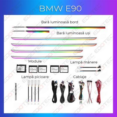 Lumini ambientale BMW Seria 3 E90 trimuri set complet control din telefon sau sistemul original AMB-BM-E90-TRIMMS