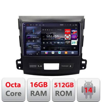 Navigatie Mitsubishi Outlander 2006-2011 Edotec Kit-056 8 core QLED 2K 16+512GB 360 Android Waze USB Navigatie Internet Youtube Radio