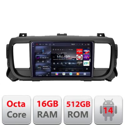 Navigatie Citroen Jumpy Toyota Proace Peugeot Traveller 2017-2022 Edotec Kit-jumpy16 8 core QLED 2K 16+512GB 360 Android Waze USB Navigatie Internet Youtube