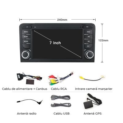 Navigație Audi A3 8P S3 RS3 2003 - 2011, 7 inci