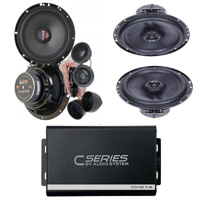 Pachet 2 Difuzoare Audio System MX 165 EVO + 2 MXC 165 EVO + Amplificator 4X 60 Watt RMS si accesorii instalare