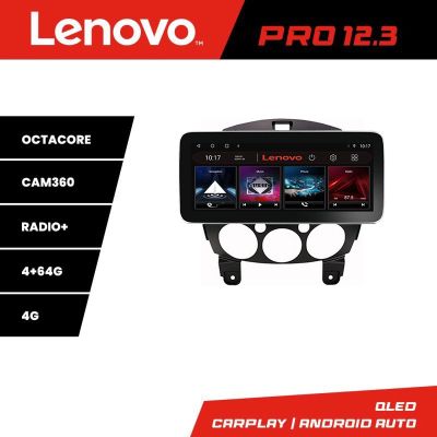 Navigatie Mazda 2 2007-2013 Lenovo PRO 4+64 12.3 inch qled android 4G DSP gps internet  Kit-mazda2