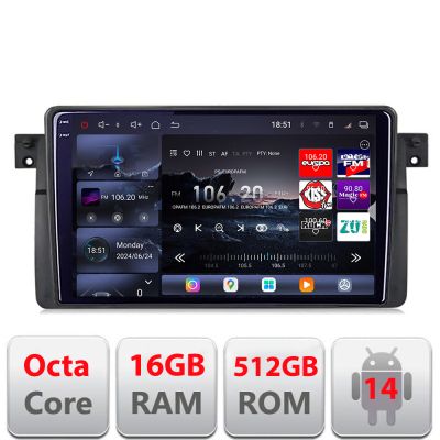 Navigatie BMW Seria 3 E46  1998-2005 Edotec Kit-052 8 core QLED 2K 16+512GB 360 Android Waze USB Navigatie Internet Youtube Radio