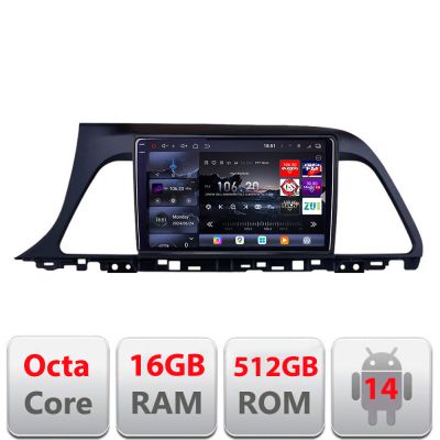 Navigatie Hyundai Sonata 2014-2018 Edotec Kit-417 8 core QLED 2K 16+512GB 360 Android Waze USB Navigatie Internet Youtube Radio
