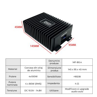 Amplificator DSP auto, procesor audio cu patru canale, Android, MF-80.4