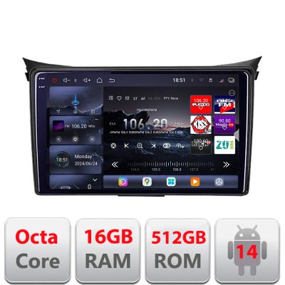 Navigatie Hyundai I30 2011-2016 8 core QLED 2K 16+512GB 360 Android Waze USB Navigatie Internet Youtube Radio Edotec