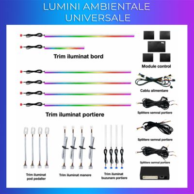 Lumini ambientale universale benzi albe tub model Audi 18 lumini 64 culori control din telefon