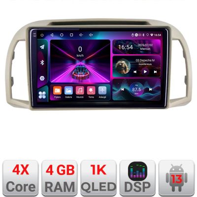 Navigatie Nissan Micra 2002-2010 Android radio gps internet 4+64 InCell Display 1K KIT-micra2003+EDT-E209-RK