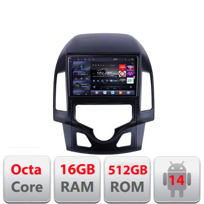 Navigatie Hyundai I30 2009-2012 clima automata Edotec Kit-I30AUTOMATIC 8 core QLED 2K 16+512GB 360 Android Waze USB Navigatie Internet Youtube Rad
