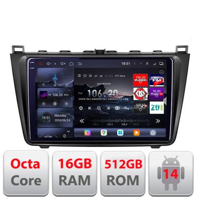 Navigatie Mazda 6 2007-2011 Edotec Kit-012 8 core QLED 2K 16+512GB 360 Android Waze USB Navigatie Internet Youtube Radio