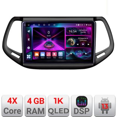 Navigatie Jeep Compass 2017 A-739  4+64 InCell Display 1K Android Waze USB Navigatie Internet Youtube Radio