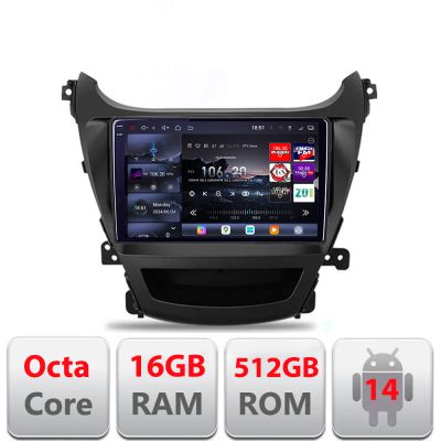 Navigatie Hyundai Elantra 2013-2015 Edotec Kit-359 8 core QLED 2K 16+512GB 360 Android Waze USB Navigatie Internet Youtube Radio