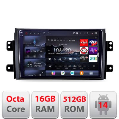 Navigatie Suzuki SX4 2006-2013 Edotec Kit-124 8 core QLED 2K 16+512GB 360 Android Waze USB Navigatie Internet Youtube Radio