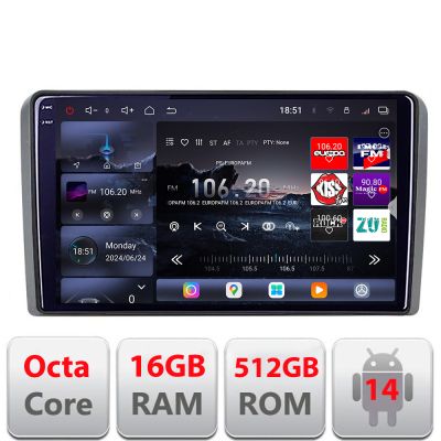 Navigatie Audi A3 8P 2003-2011  Edotec Kit-049 8 core QLED 2K 16+512GB 360 Android Waze USB Navigatie Internet Youtube Radio