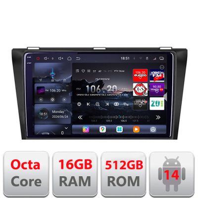 Navigatie Mazda 3 2004-2009 Edotec Kit-161 8 core QLED 2K 16+512GB 360 Android Waze USB Navigatie Internet Youtube Radio