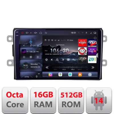 Navigatie Dacia dupa 2012 Edotec Kit-Dacia 8 core QLED 2K 16+512GB 360 Android Waze USB Navigatie Internet Youtube Radio