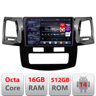 Navigatie Toyota Hilux 2008-2014 Edotec Kit-143 8 core QLED 2K 16+512GB 360 Android Waze USB Navigatie Internet Youtube Radio