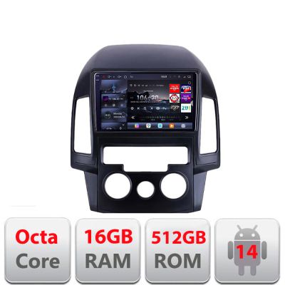Navigatie Hyundai I30 2009-2012 clima manuala Edotec Kit-I30AC 8 core QLED 2K 16+512GB 360 Android Waze USB Navigatie Internet Youtube Radio