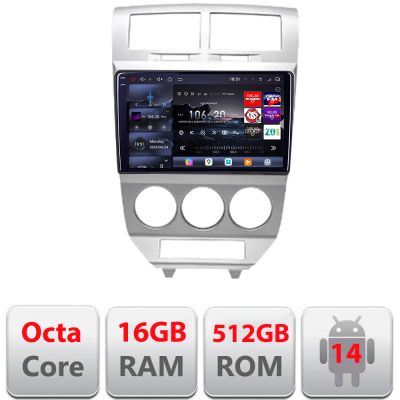 Navigatie Dodge Caliber 2006-2010 Edotec Kit-caliber-06 8 core QLED 2K 16+512GB 360 Android Waze USB Navigatie Internet Youtube Radio