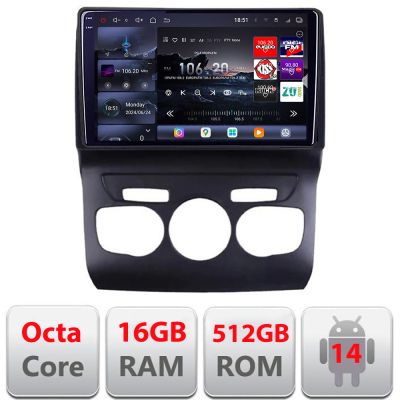 Navigatie Citroen C4 2011-2016  Edotec Kit-241 8 core QLED 2K 16+512GB 360 Android Waze USB Navigatie Internet Youtube Radio
